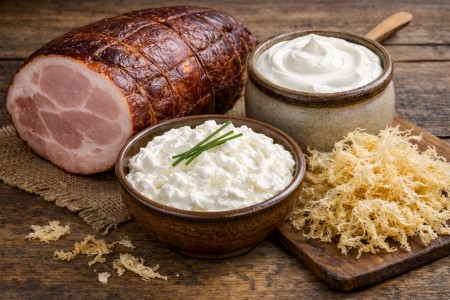jambon fumé chèvre frais et algue pioca