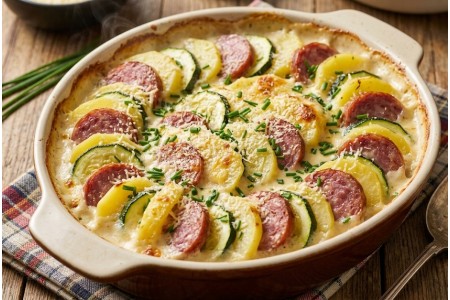 gratin de pommes de terre courgette et Morteau